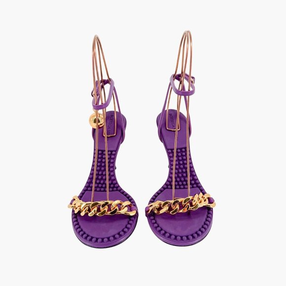 Bottega Veneta Dot Chain Heel Sandals Purple Leather Size 37 US 7 Women - Picture 3 of 14